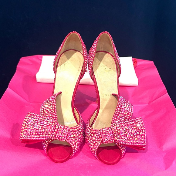 Christian Louboutin Shoes - Christian Louboutin Barbie Pink Swarovski Crystal Rhinestone Ribbon Heels 36 🎀